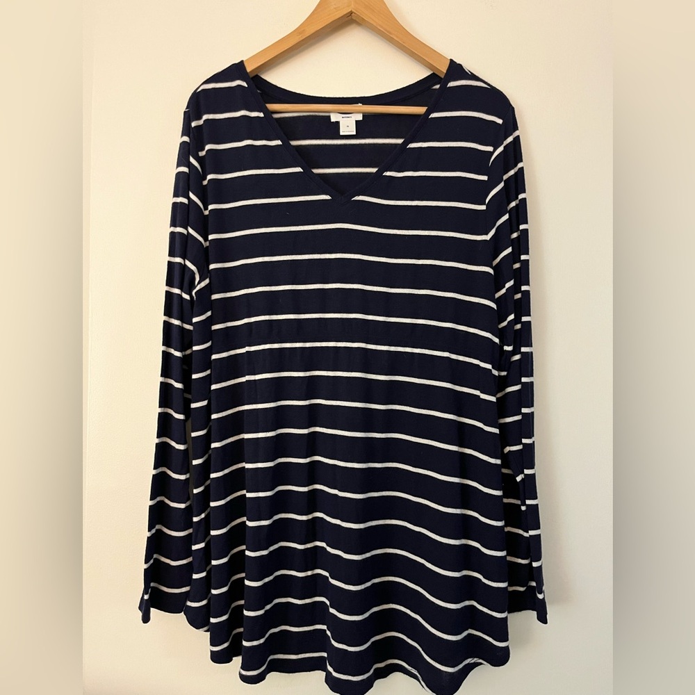 Women's Maternity Navy & White Striped Long Sleeved Top